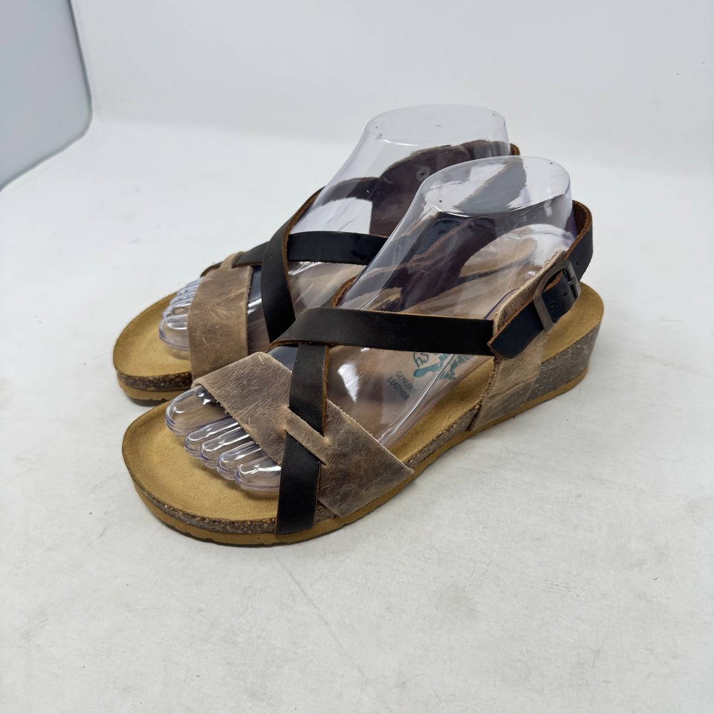 BioNatura Easy Leather Sandals Brown 38 Boho Cork Wedge Italy Earthy Coastal
